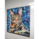 Quadro decorativo  pintado a mão gato medida 60x60  