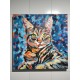 Quadro decorativo  pintado a mão gato medida 60x60  