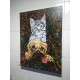 Quadro decorativo  pintado a mão cachorro e gato medida 80x60  