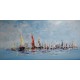 Quadro barcos pintado a mão 60x120