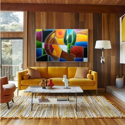 Quadro decorativo pintado a mão releitura de Tarsila do Amaral por Katia Almeida , O Abaporu  80x120 