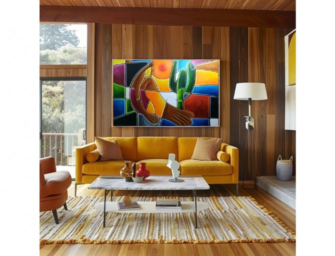 Quadro decorativo pintado a mão releitura de Tarsila do Amaral por Katia Almeida , O Abaporu  80x120 