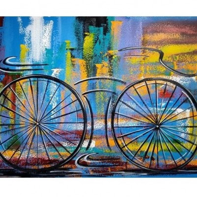 Quadro decorativo pintado a mão tema bike, ciclismo, bicicleta medida 70x120 código 1401