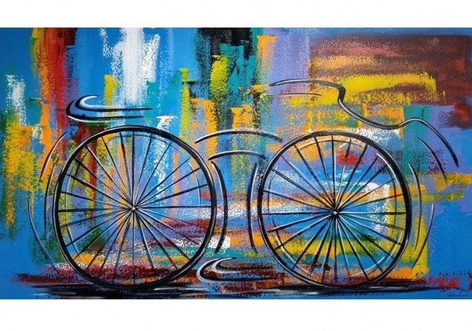 Quadro decorativo pintado a mão tema bike, ciclismo, bicicleta medida 70x120 código 1401