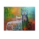 Quadro decorativo pintado a mão gatos medida 50x70