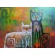 Quadro decorativo pintado a mão gatos medida 60x80 