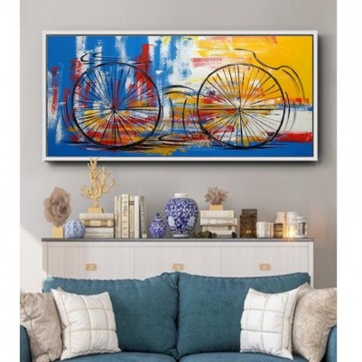 Quadro decorativo pintado a mão tema bike, ciclismo, bicicleta medida 60x120 