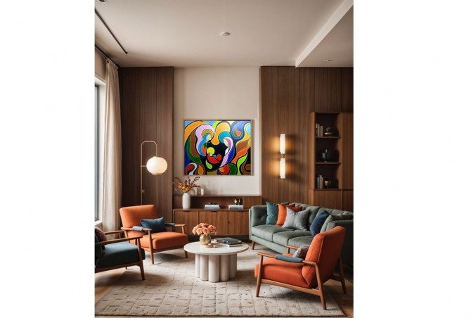 Quadro decorativo pintado a mão tema Sagrada família  Modelo 4 medida 100x120 