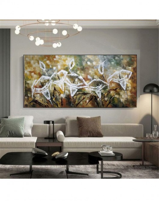 Quadro decorativo floral moderno abstrato,modelo 2,  medida 70x140 cor 2 Código 1405