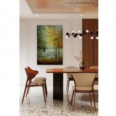 Quadro decorativo pintado a mão arvores e casal , vertical, medida  60x100  código 788