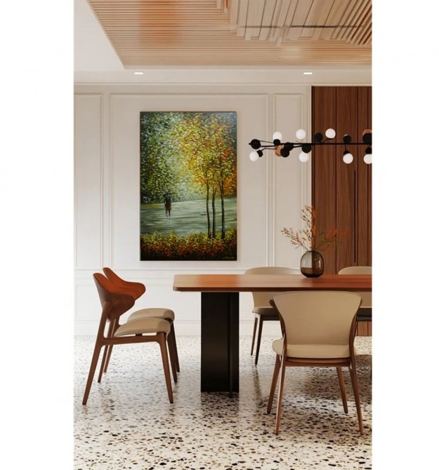 Quadro decorativo pintado a mão arvores e casal , vertical, medida  60x100  código 788