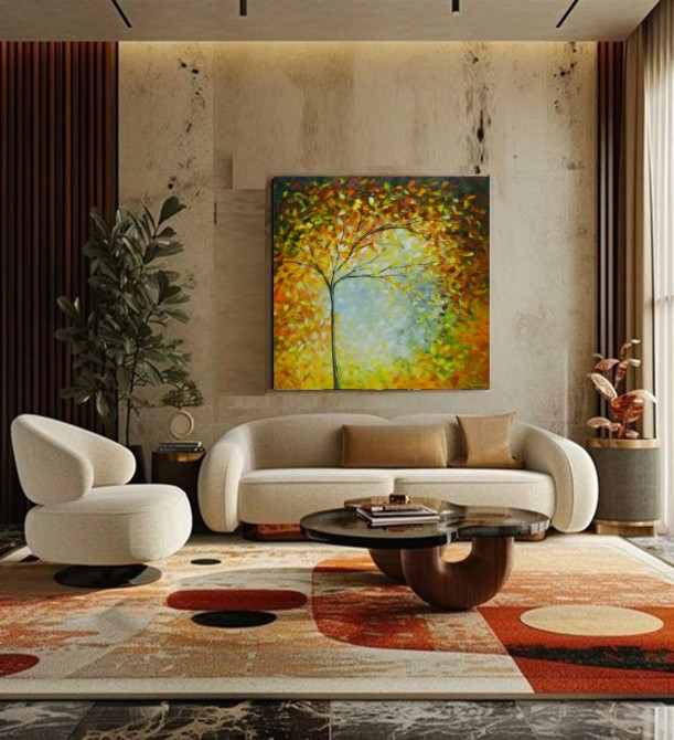 Quadro decorativo pintado a mão arvore  medida 90x90