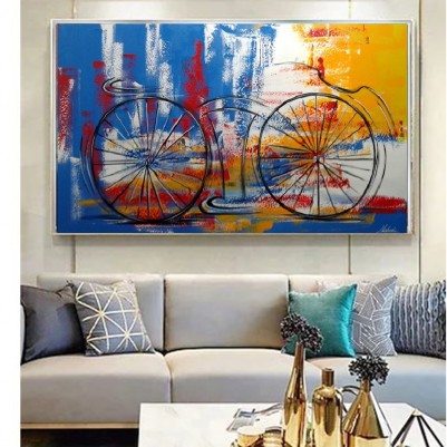 Quadro decorativo pintado a mão tema bike, ciclismo, bicicleta medida 70x120 