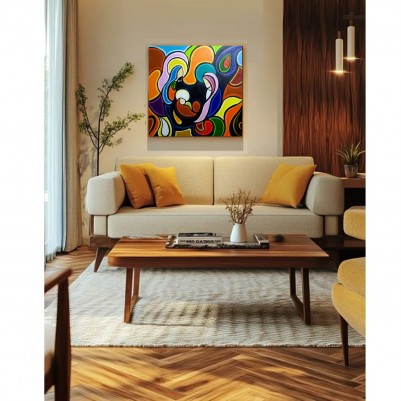 Quadro decorativo pintado a mão tema Sagrada família  Modelo 4 medida 40x40 