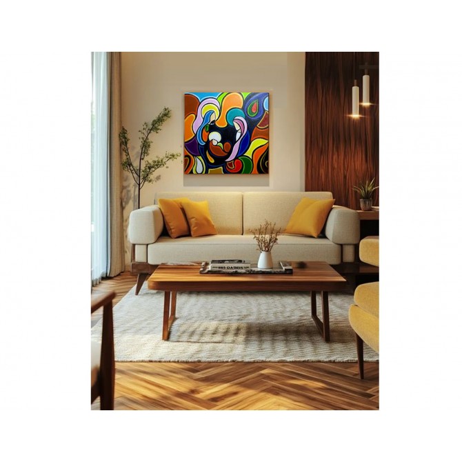 Quadro decorativo pintado a mão tema Sagrada família  Modelo 4 medida 40x40 