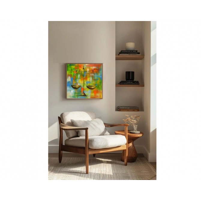 Quadro decorativo para escritório advocatício tema balança da justiça fundo abstrato medida 40x40 